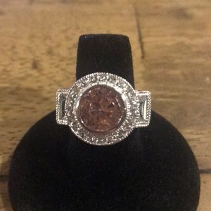 Silver and Crystal Pink Stone Ring